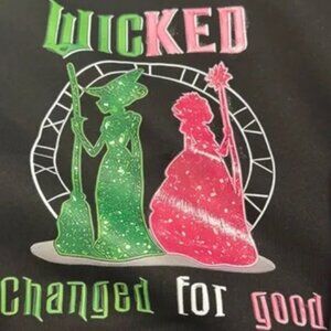 Wicked Black Hoodie Graphic pink/green character’s Size 130 = Size 6 to girls